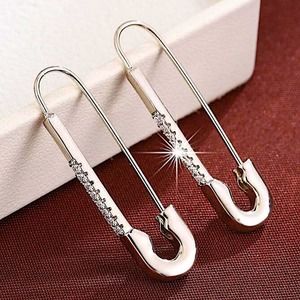 Silver Zircon Safety Pin Earrings, Minimalist, Punk, Gift For Teenager